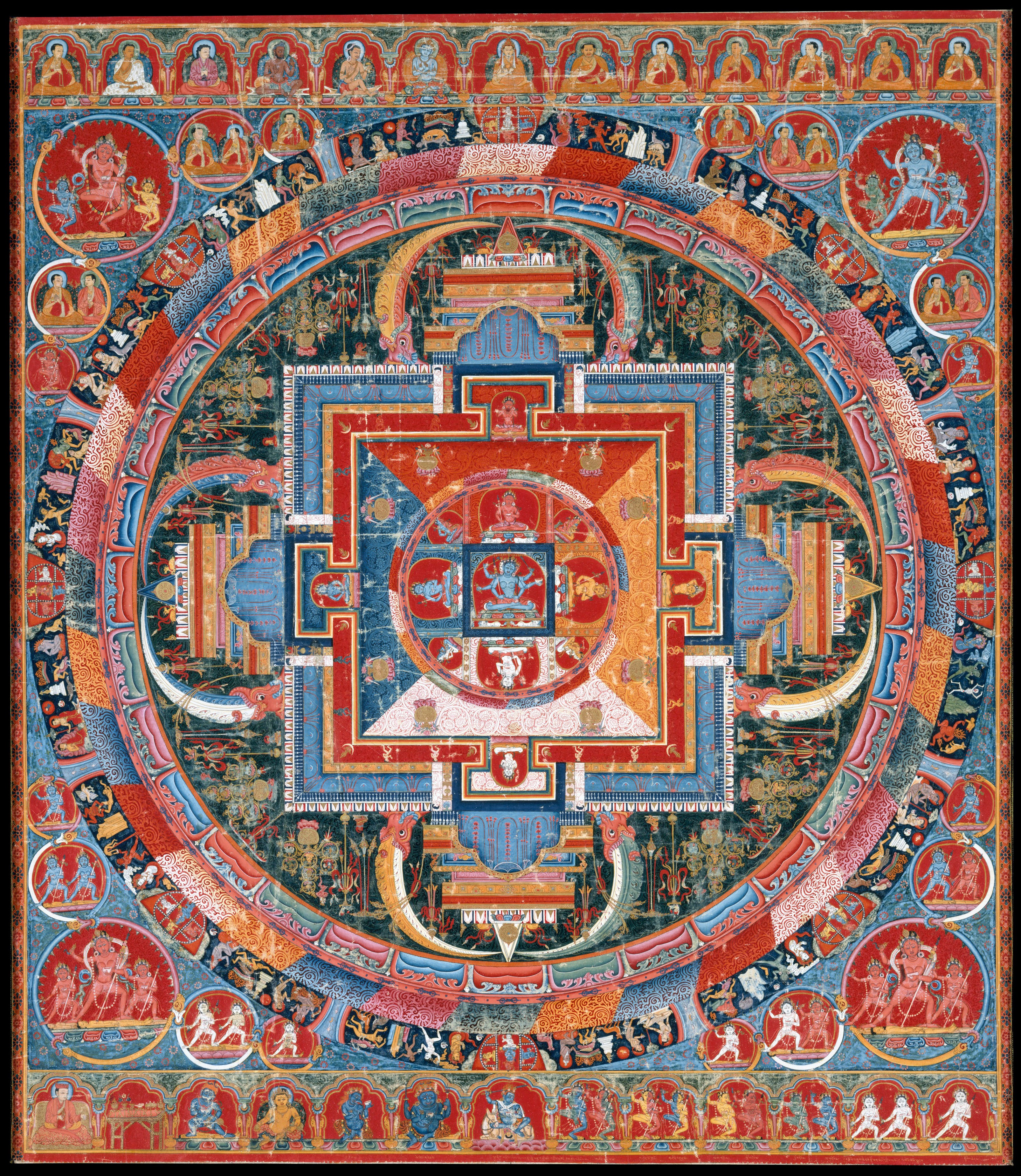 A Buddhist lineage mandala of Jnanadakini, 14th century Tibetan painting